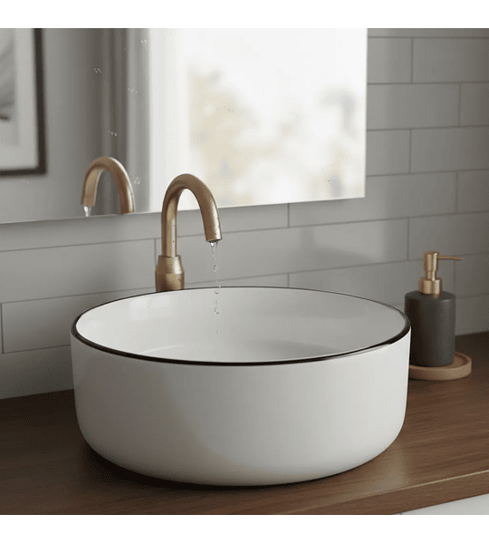 Lavamanos Sobreponer Blanco 36x36 Cm, Elegante Borde Negro