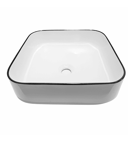 Lavamanos Sobreponer Cuadrado 38x38 Cm Blanco Y Borde Negro