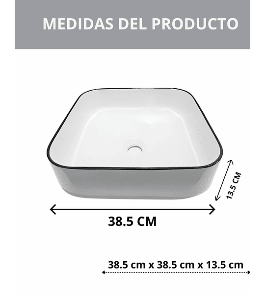 Lavamanos Sobreponer Cuadrado 38x38 Cm Blanco Y Borde Negro