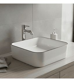 Lavamanos Sobreponer Cuadrado 38x38 Cm Blanco Y Borde Negro