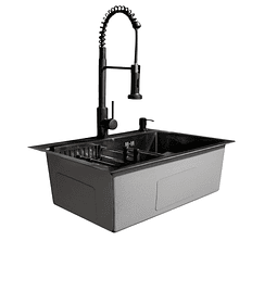 Lavaplatos 60x45 Cm Negro, Rejilla + Dispensador + Griferia