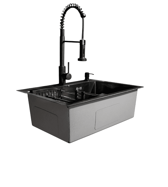 Lavaplatos 60x45 Cm Negro, Rejilla + Dispensador + Griferia