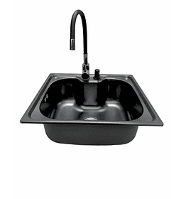 Lavaplatos 50x40 Cm Negro Con Dispensador + Llave Flexible Negro