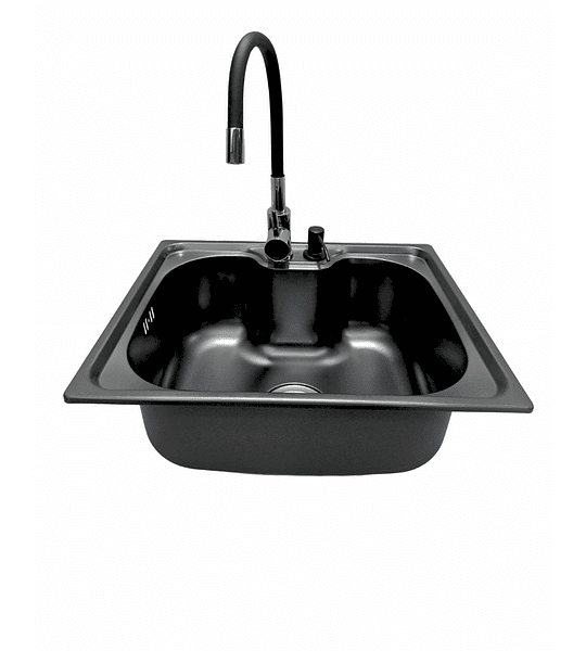 Lavaplatos 50x40 Cm Negro Con Dispensador + Llave Flexible Negro