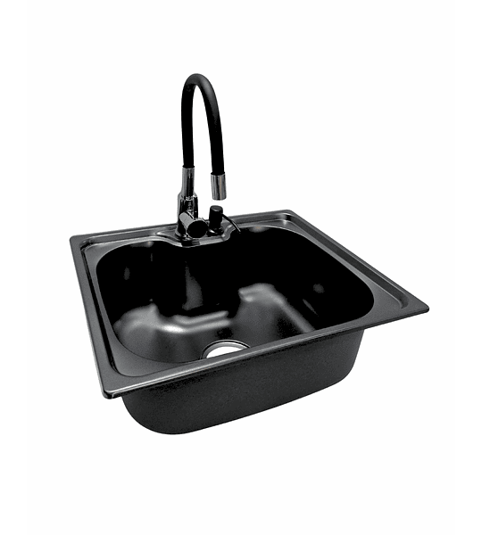 Lavaplatos 50x40 Cm Negro Con Dispensador + Llave Flexible Negro