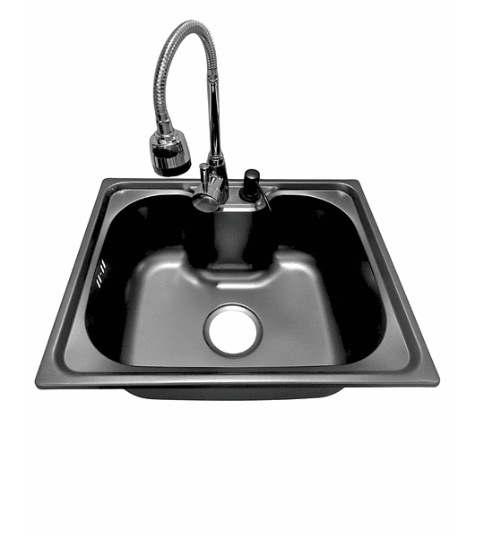 Lavaplatos 50x40 Cm Negro Sobre Cubierta con Llave y Dispensador de jabon