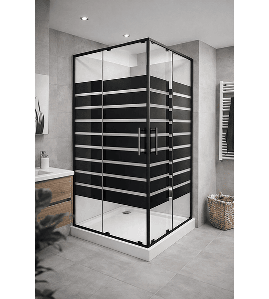 Shower Door 80x80 Cm Con Receptaculo Vidrio Templado Negro
