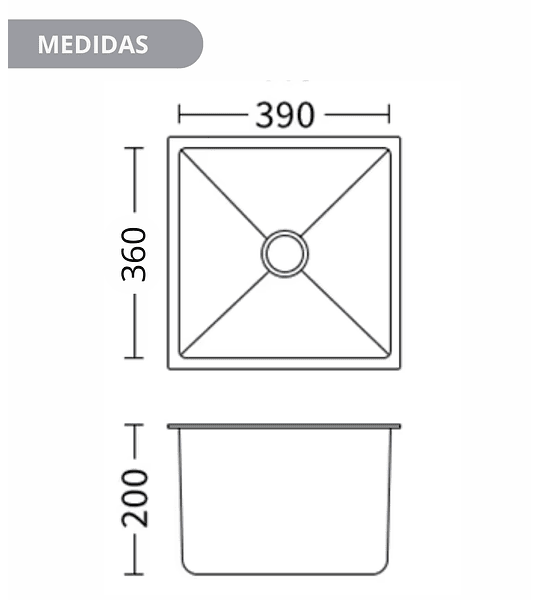 Lavaplatos 39x36 cm De Acero Inoxidable Bajo Cubierta O Embutir 