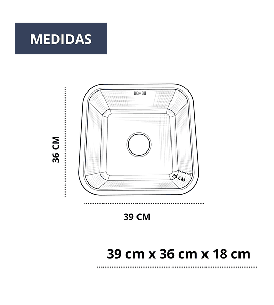 Lavaplatos Bajo Cubierta 39x36 Cm Acero Inoxidable 