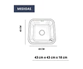Lavaplatos 43x43 Cm Bajo Cubierta Acero Inoxidable