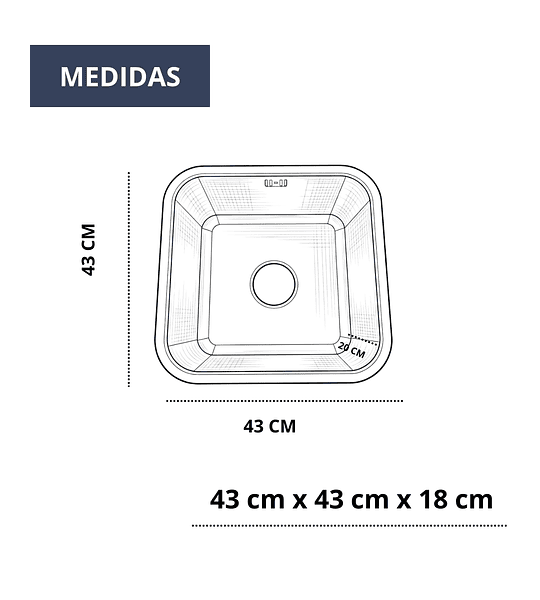 Lavaplatos 43x43 Cm Bajo Cubierta Acero Inoxidable