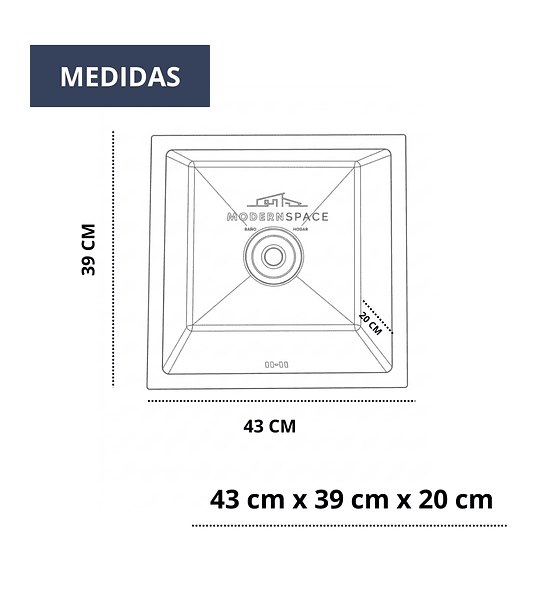 Lavaplatos 43x39 cm De Acero Inoxidable Bajo Cubierta O Embutir