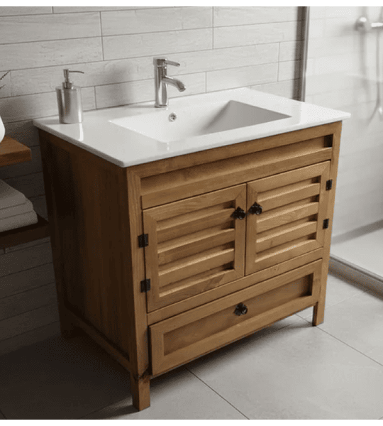 Mueble Vanitorio Rustico 80x47cm para Baño con Loza y Grifería 