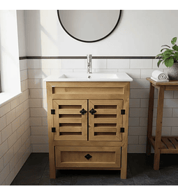 Mueble Vanitorio Rustico 60x47cm para Baño con Loza y Grifería 