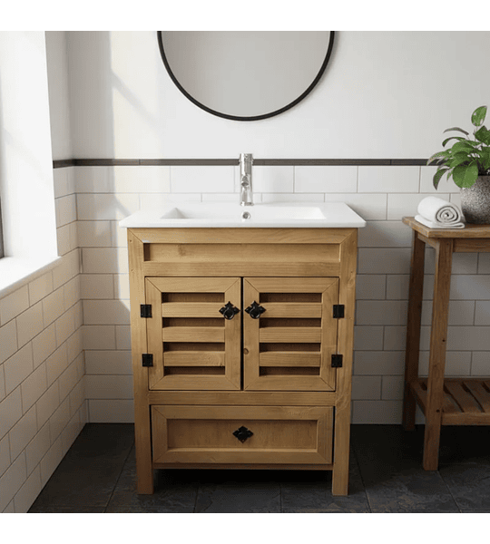 Mueble Vanitorio Rustico 60x47cm para Baño con Loza y Grifería 