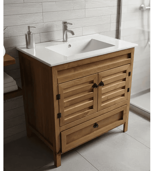 Mueble Vanitorio Rustico 70x47cm para Baño con Loza y Grifería 