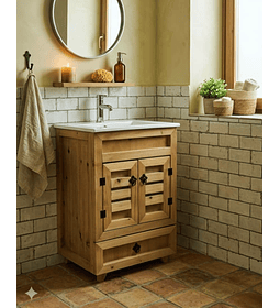 Mueble Vanitorio Rustico 50x47cm para Baño con Loza y Grifería 