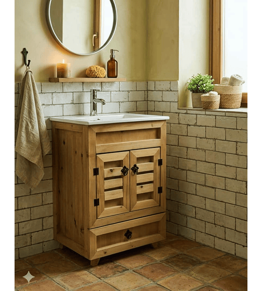 Mueble Vanitorio Rustico 50x47cm para Baño con Loza y Grifería 