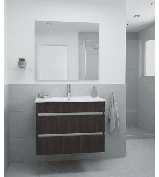 Mueble Vanitorio 60x47 cm para Baño Deluxe Aéreo Chocolate, Completo