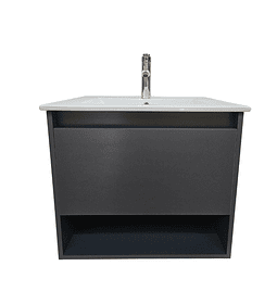 Mueble Vanitorio Aéreo 60x47 Cm Color Grafito Con Loza Y Grifería