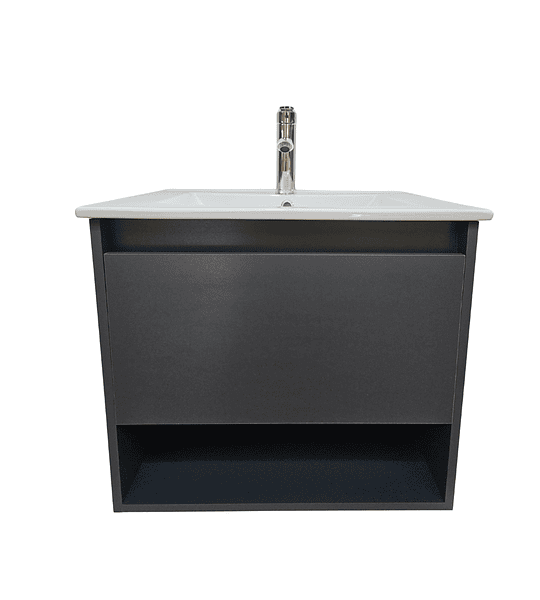 Mueble Vanitorio Aéreo 60x47 Cm Color Grafito Con Loza Y Grifería
