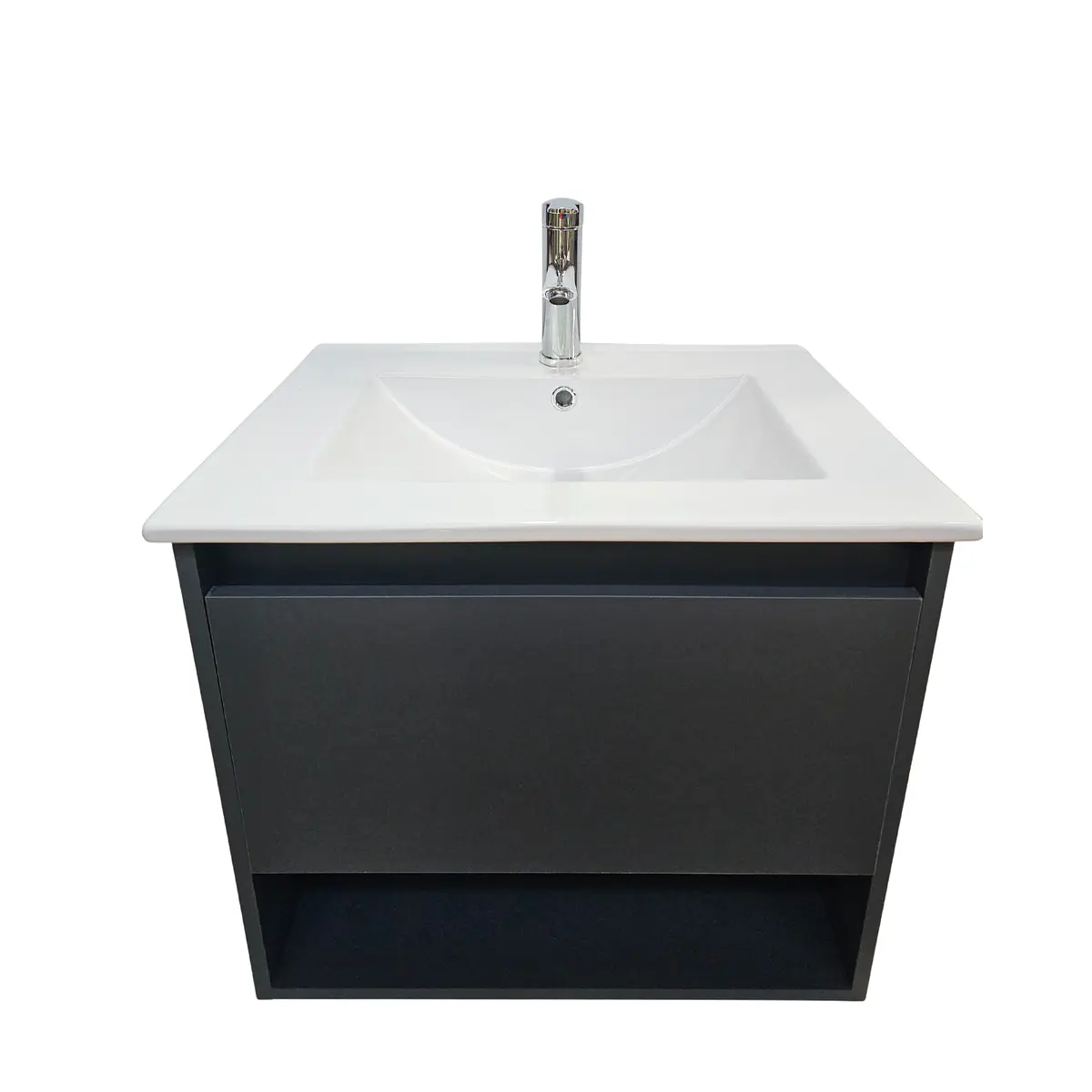 Mueble Vanitorio Aéreo 60x47 Cm Color Grafito Con Loza Y Gri