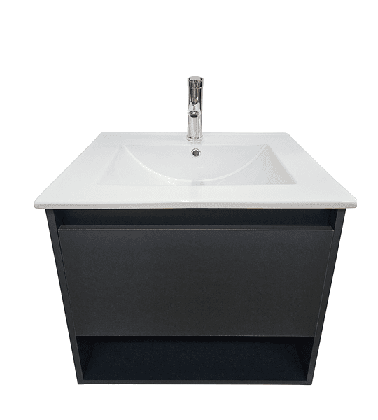 Mueble Vanitorio Aéreo 60x47 Cm Color Grafito Con Loza Y Grifería