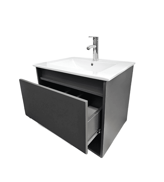 Mueble Vanitorio Aéreo 60x47 Cm Color Grafito Con Loza Y Grifería