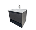 Mueble Vanitorio Aéreo 60x47 Cm Color Grafito Con Loza Y Grifería