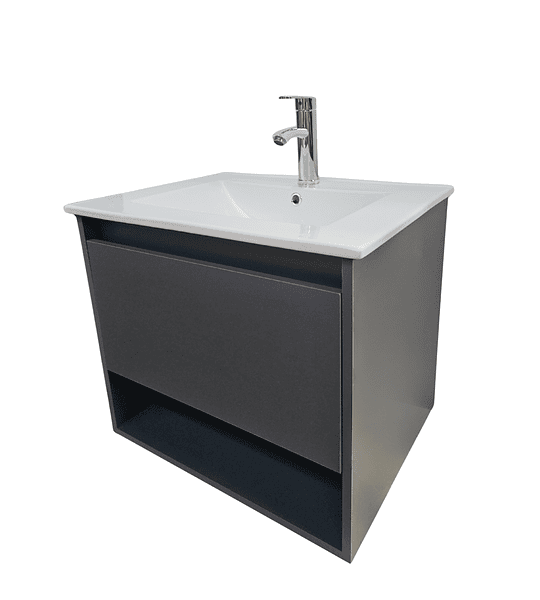 Mueble Vanitorio Aéreo 60x47 Cm Color Grafito Con Loza Y Grifería