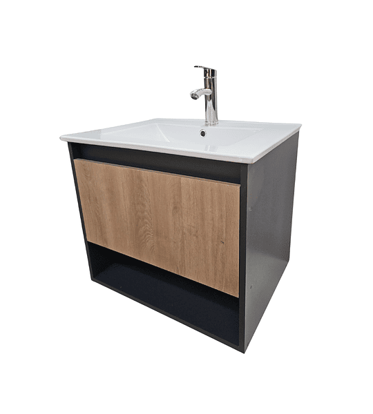 Mueble Vanitorio Aéreo 60x47 Cm Color Grafito/Jerez para Baño  Con Loza Y Grifería