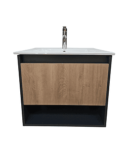 Mueble Vanitorio Aéreo 60x47 Cm Color Grafito/Jerez para Baño  Con Loza Y Grifería