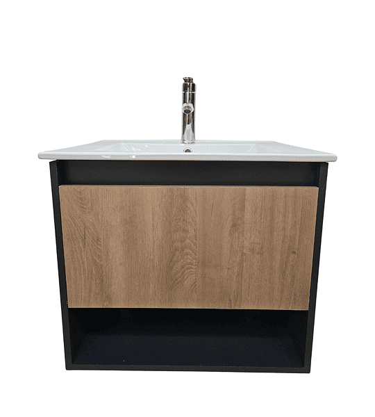 Mueble Vanitorio Aéreo 60x47 Cm Color Grafito/Jerez para Baño  Con Loza Y Grifería