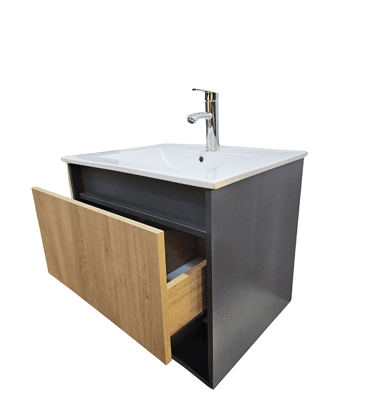 Mueble Vanitorio Aéreo 60x47 Cm Color Grafito/Jerez para Baño  Con Loza Y Grifería