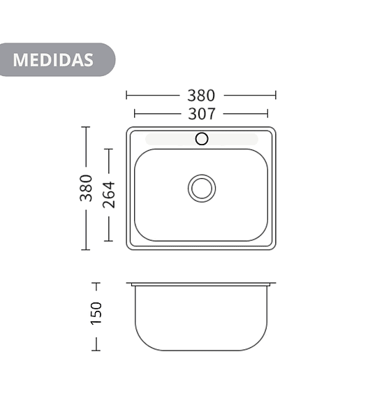 Lavaplatos 38x38 Cm Sobre Cubierta + Grifería + Dispensador