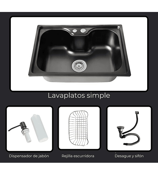 Lavaplatos 60x42 Cm Negro Estilo Riñon + Dispensador