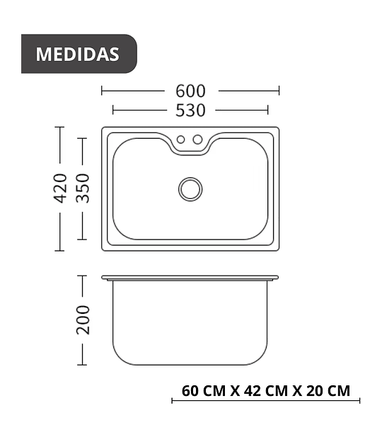 Lavaplatos 60x42 Cm Negro Estilo Riñon + Dispensador