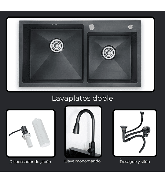 Lavaplatos 78x43 Cm 2.5 Mm Black + Llave Extraíble + Disp.
