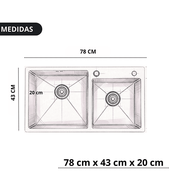 Lavaplatos 78x43 Cm 2.5 Mm Black + Llave Extraíble + Disp.