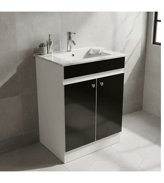 Vanitorio 60x47cm Negro, Con Loza Y Grifería Completo