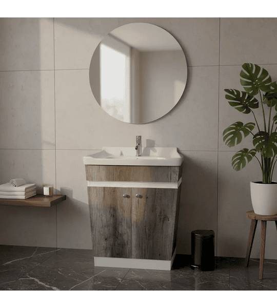 Vanitorio Mdf 60x47cm Gris Con Loza N + Grifería