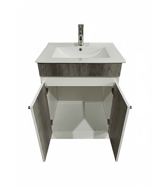 Mueble Vanitorio MDF 60x47 cm color Gris con cubierta de loza plana. Grifería (DE REGALO) ¡Llegar e Instalar!