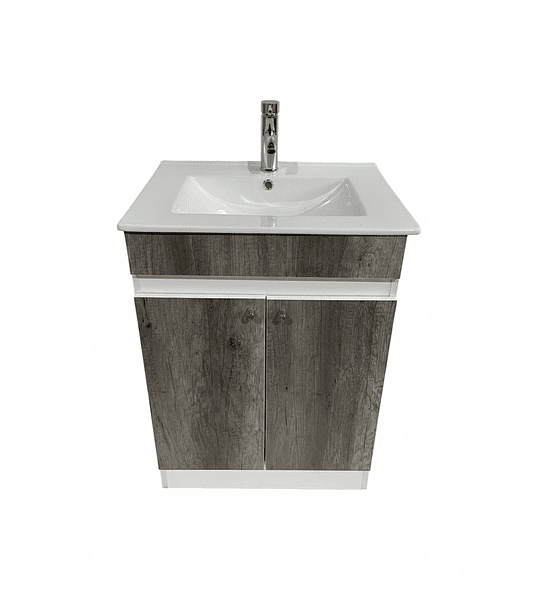 Mueble Vanitorio MDF 60x47 cm color Gris con cubierta de loza plana. Grifería (DE REGALO) ¡Llegar e Instalar!