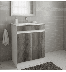 Mueble Vanitorio MDF 60x47 cm color Gris con cubierta de loza plana. Grifería (DE REGALO) ¡Llegar e Instalar!