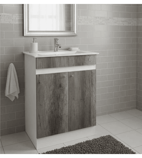 Mueble Vanitorio MDF 60x47 cm color Gris con cubierta de loza plana. Grifería (DE REGALO) ¡Llegar e Instalar!