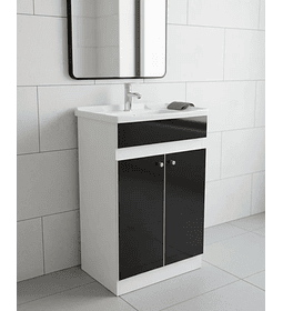 Mueble Vanitorio 50x40 Cm Negro Mdf Lavamanos + Grifería M/s