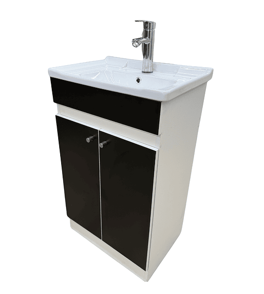 Mueble Vanitorio 50x40 Cm Negro Mdf Lavamanos + Grifería M/s
