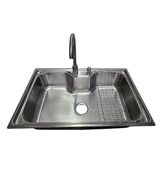 Lavaplatos Riñón 80x50 cm Acero Inoxidable Sobre Cubierta + Kit de accesorios + Grifería Inox