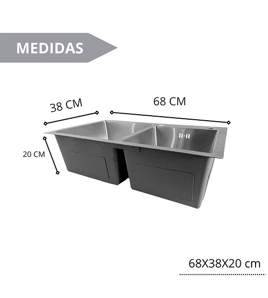 Lavaplatos 68x38 Cm Deluxe Acero Inoxidable 2mm con accesorios