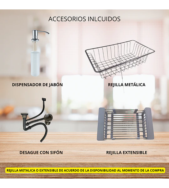 Lavaplatos 68x38 Cm Deluxe Acero Inoxidable 2mm con accesorios